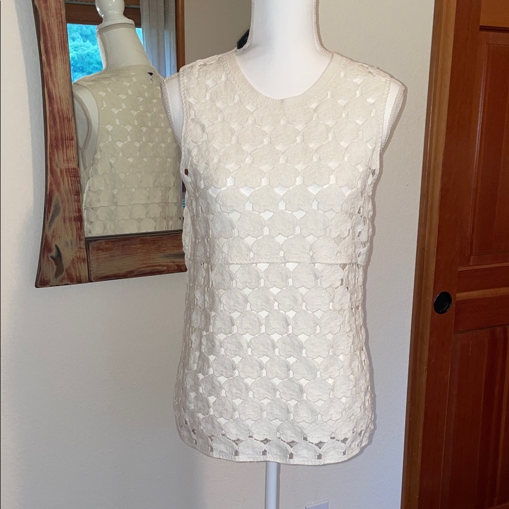 Bobeau Cream Sleeveless Open knit Blouse